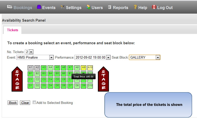 Availability Search showing intelligent seat picker